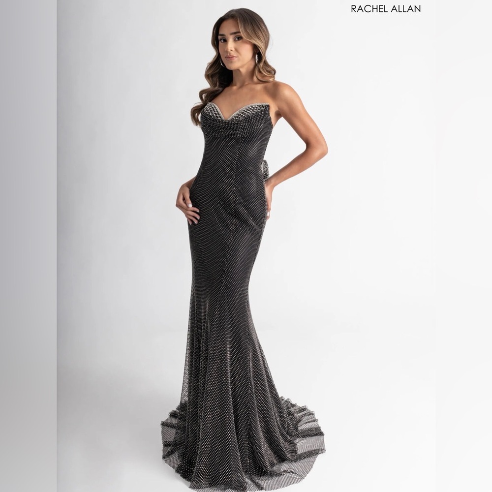 Rachel Allan Sparkling Black Gown with Bow Accent Rachel Allan 70936 - Picture 4 of 7